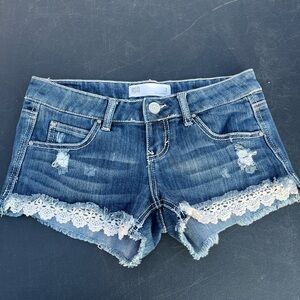 RSQ Blue Jean Shorts with Lace Detail